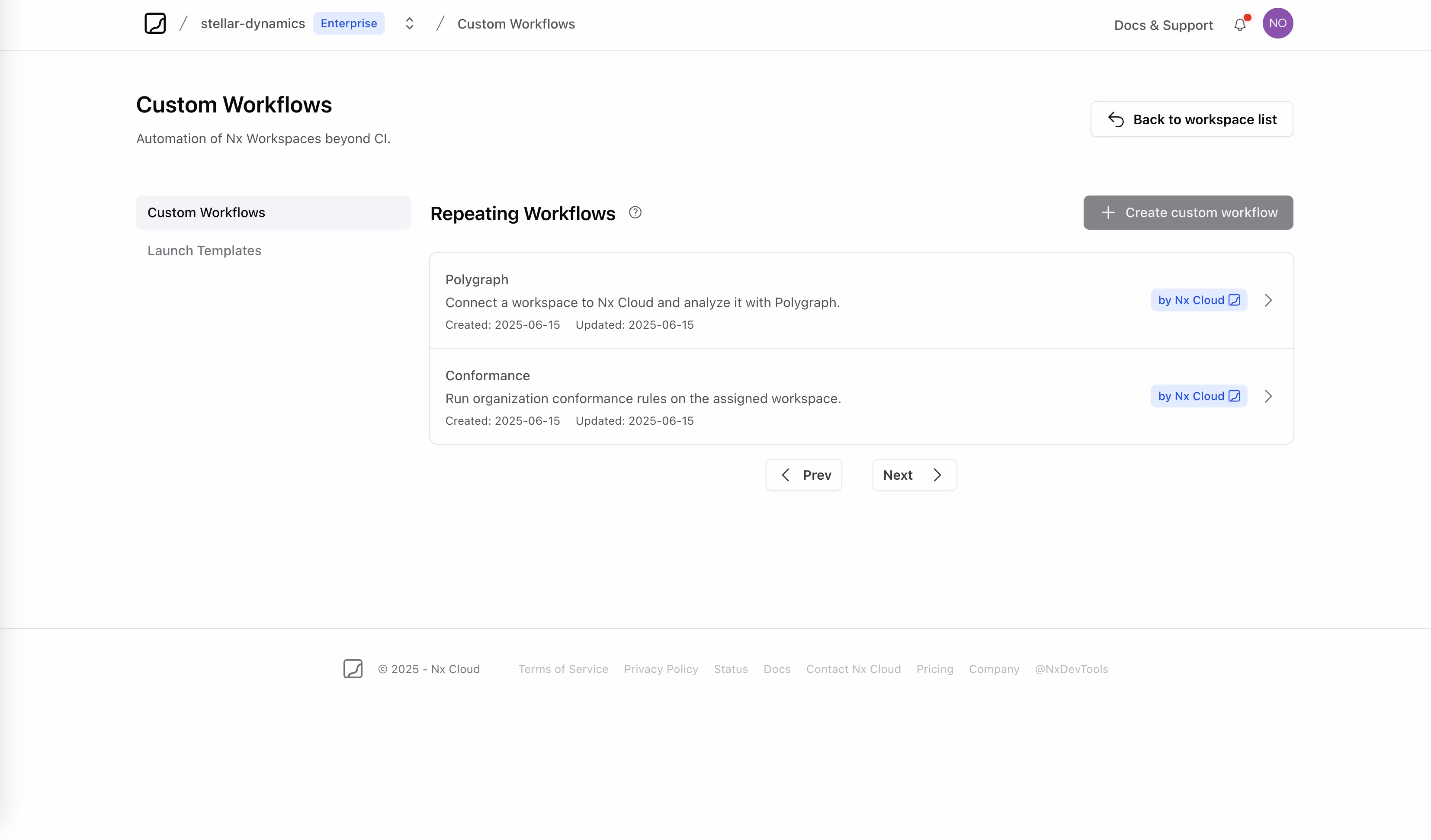 custom workflows page